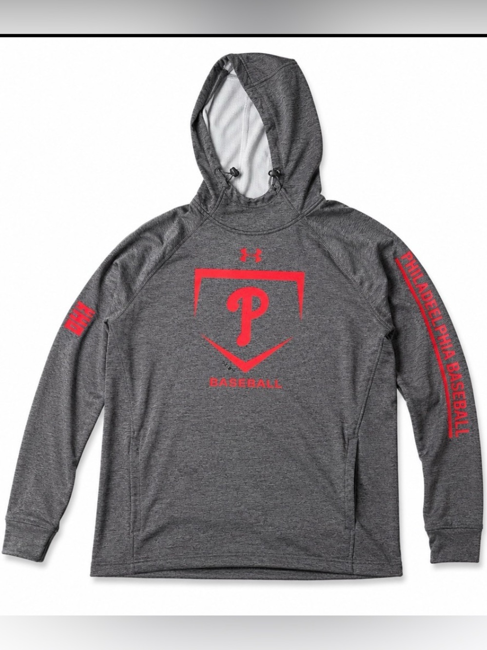 Under Armour Men's Gray Hoodie with Red Philadelphia Phillies Logo